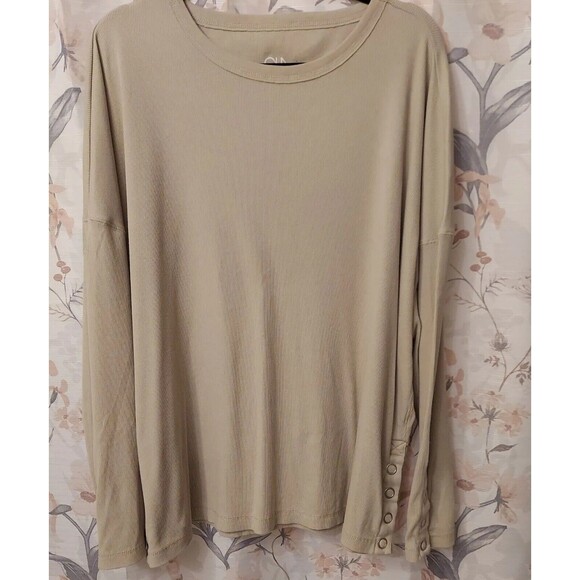 NEW Chaser Vintage Rib Snap Side Long Sleeve Drop Shoulder Pullover Light Beige - Picture 2 of 9